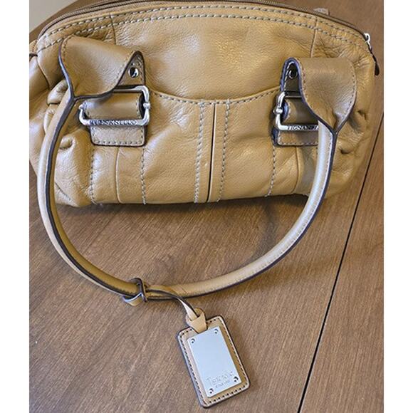 Tignanello Camel Brown Genuine Leather Double Handle Handbag Purse - Picture 2 of 4
